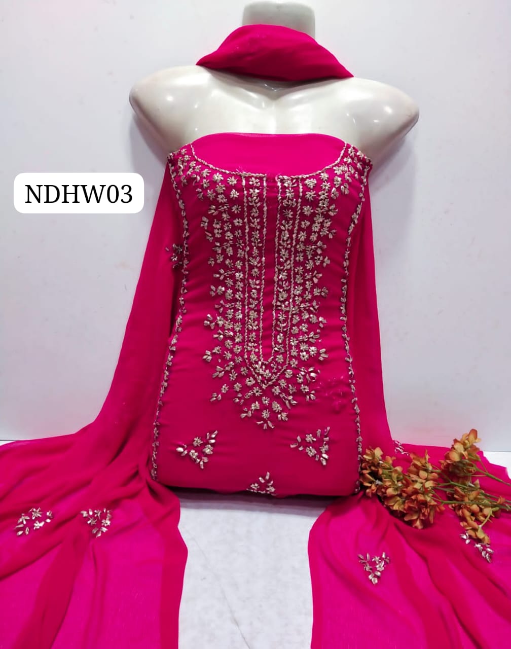 Stuff Soft Bamber Chiffon Handmade LCD Gotta Work Shirt And Dupatta 2PC Dress