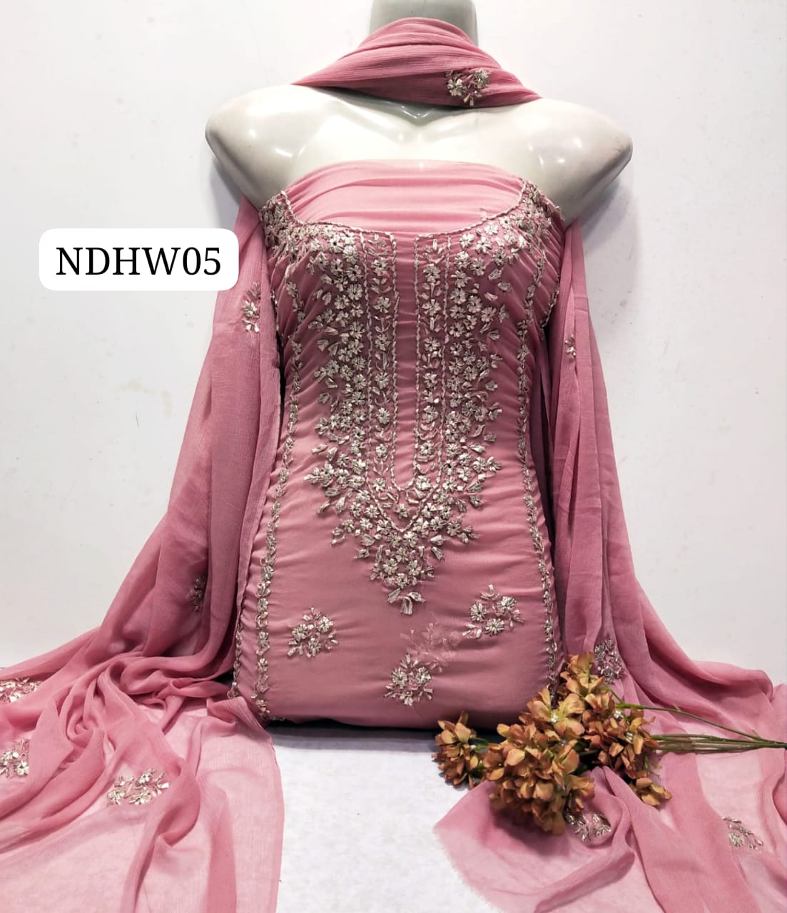 Stuff Soft Bamber Chiffon Handmade LCD Gotta Work Shirt And Dupatta 2PC Dress