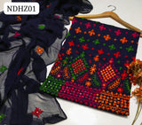 Stuff Pure Lawn 100/100 Handmade balochi Daman Jaal Style Neat Work Shirt And Plain Trouser With Chiffon Embroidery Dupatta 3PC Dress