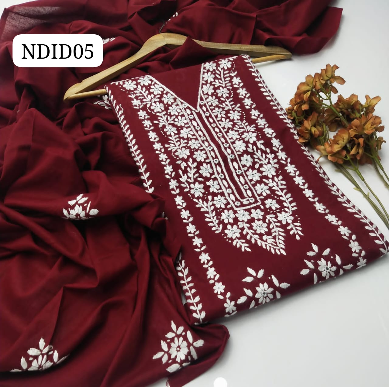 Stuff Pure Lawn 100/100 Handmade Pakka Mirror Gala Botiqe Style Neat Work Shirt And Plain Trouser With Lawn Embroidery Dupatta 3PC Dress