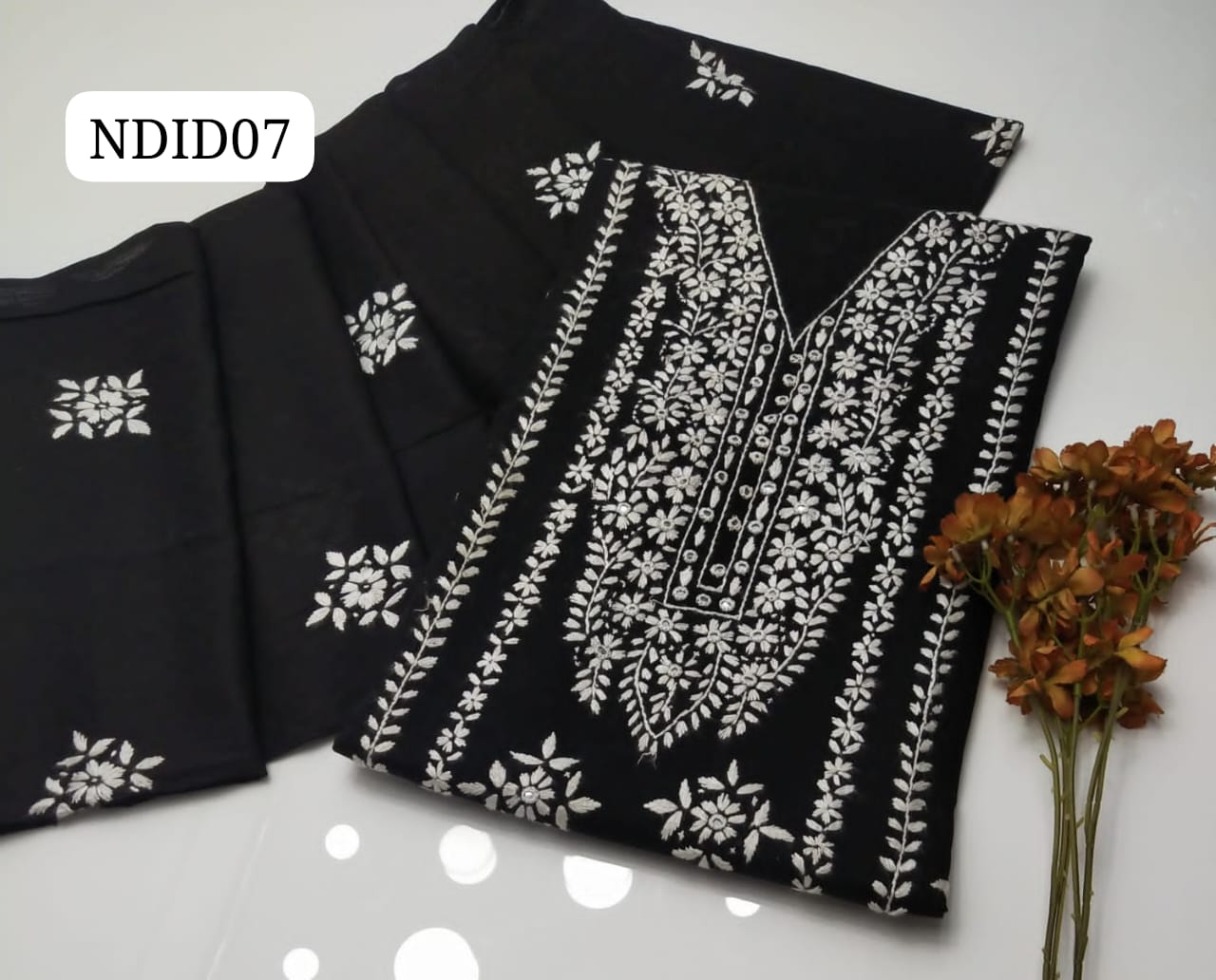 Stuff Pure Lawn 100/100 Handmade Pakka Mirror Gala Botiqe Style Neat Work Shirt And Plain Trouser With Lawn Embroidery Dupatta 3PC Dress