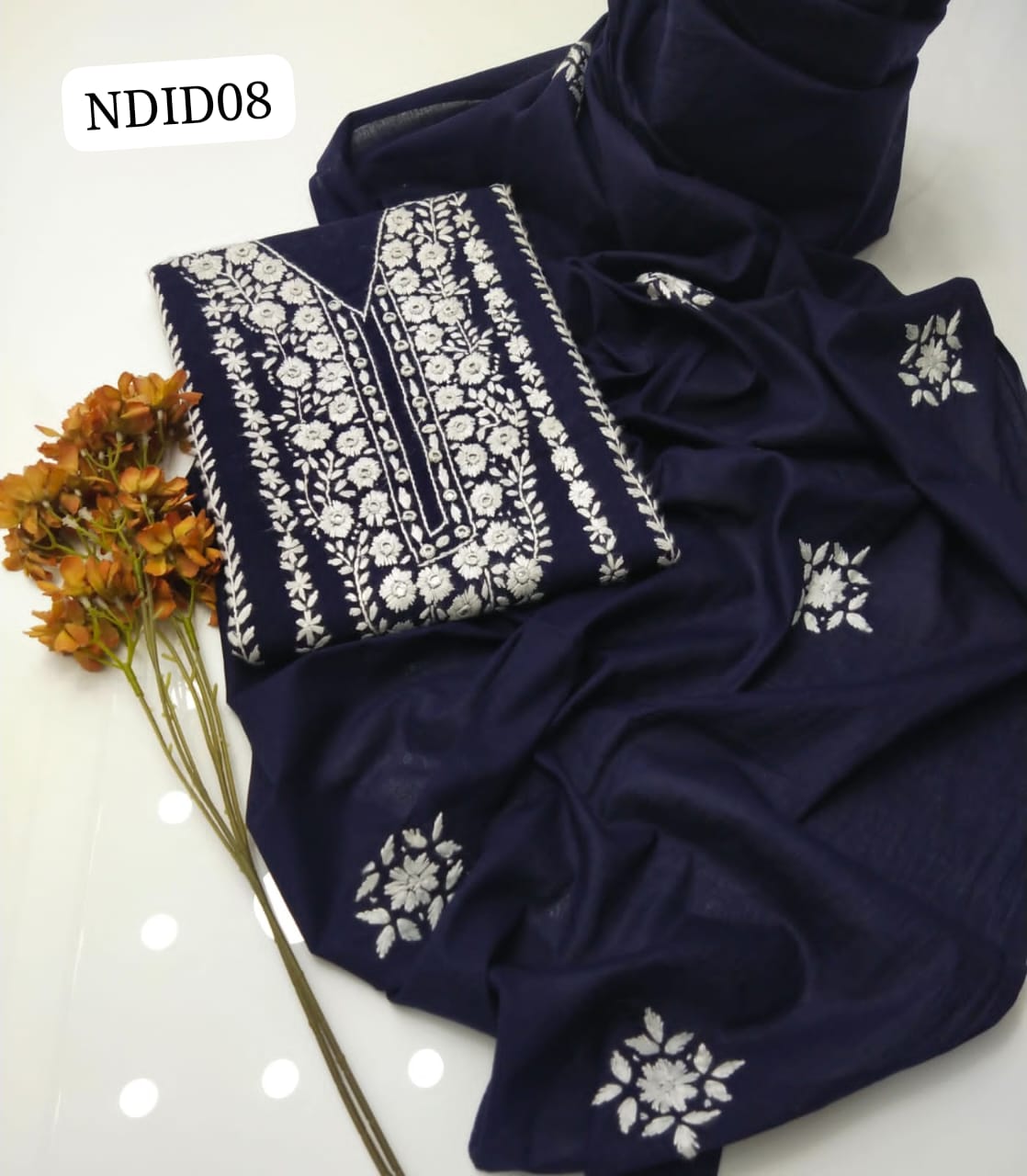 Stuff Pure Lawn 100/100 Handmade Pakka Mirror Gala Botiqe Style Neat Work Shirt And Plain Trouser With Lawn Embroidery Dupatta 3PC Dress