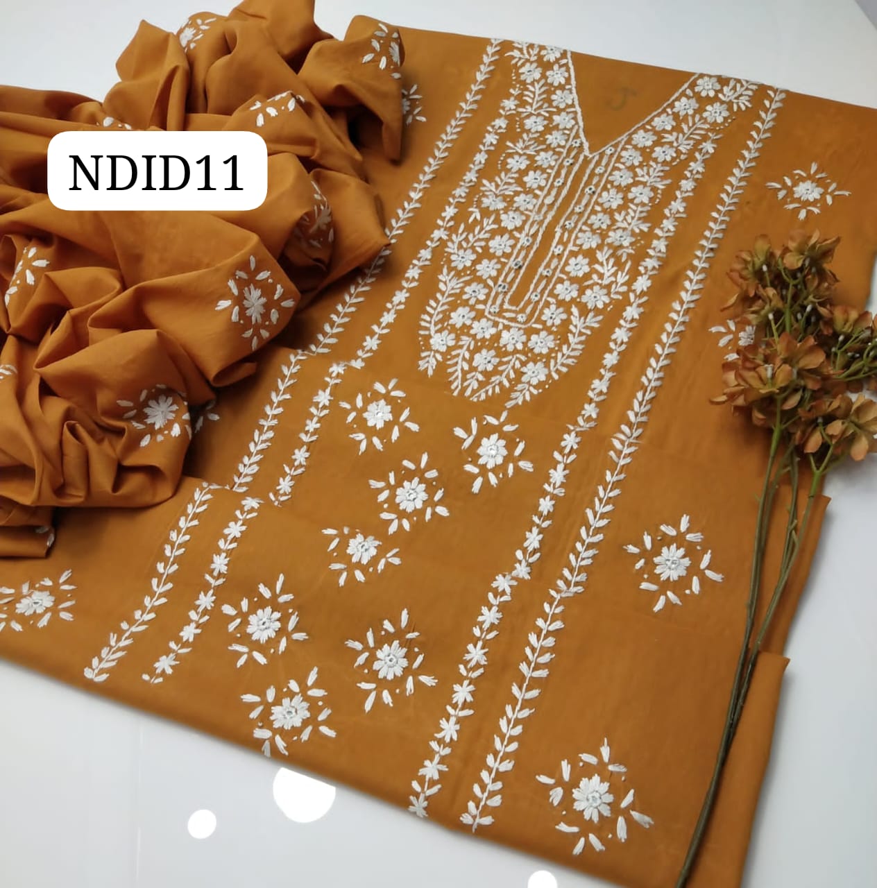 Stuff Pure Lawn 100/100 Handmade Pakka Mirror Gala Botiqe Style Neat Work Shirt And Plain Trouser With Lawn Embroidery Dupatta 3PC Dress