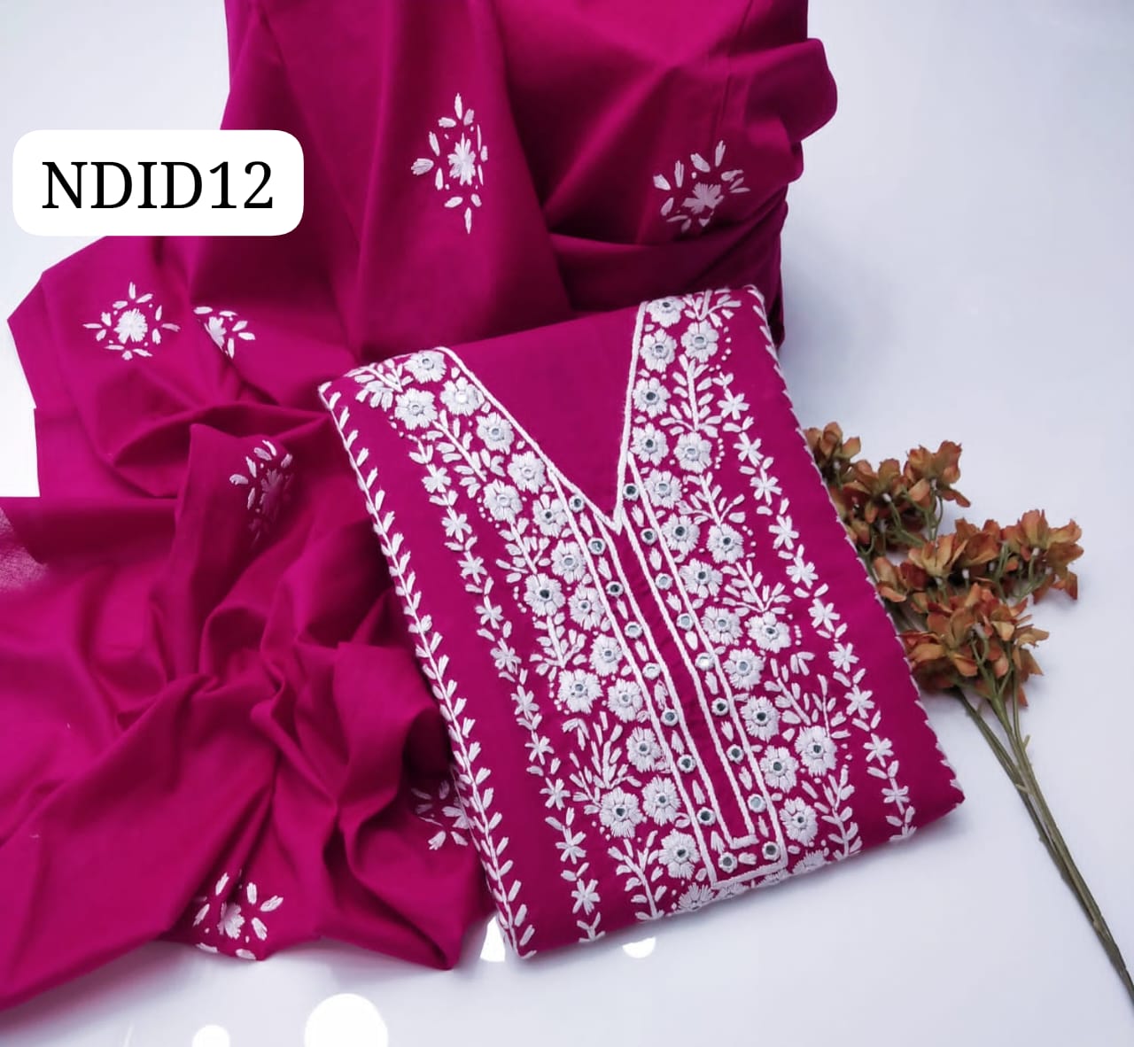 Stuff Pure Lawn 100/100 Handmade Pakka Mirror Gala Botiqe Style Neat Work Shirt And Plain Trouser With Lawn Embroidery Dupatta 3PC Dress