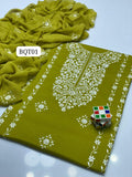Stuff Gull Ahmad Lawn Gala Panel Pakka Mirror Embroidery Shirt And Chiffon Embroidery Dupatta With PLain Trouser 3PC Dress