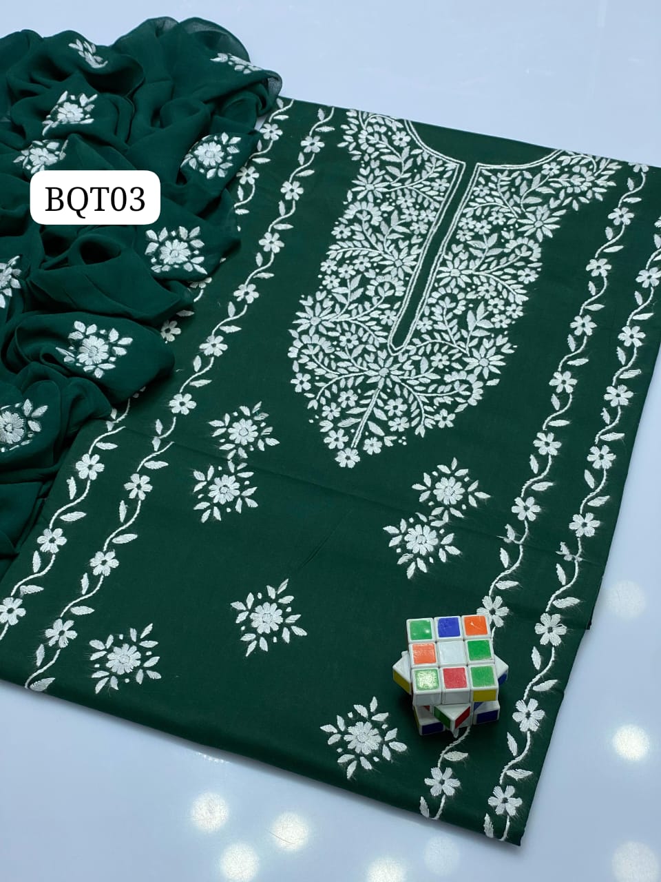 Stuff Gull Ahmad Lawn Gala Panel Pakka Mirror Embroidery Shirt And Chiffon Embroidery Dupatta With PLain Trouser 3PC Dress