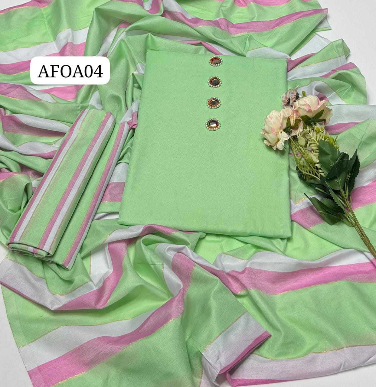 Stuff Khaddi Lawn Plain Shirt,, lining Trouser Along With Khaddi Lawn Patta Dupatta Shawl,  3pcs Dress💫