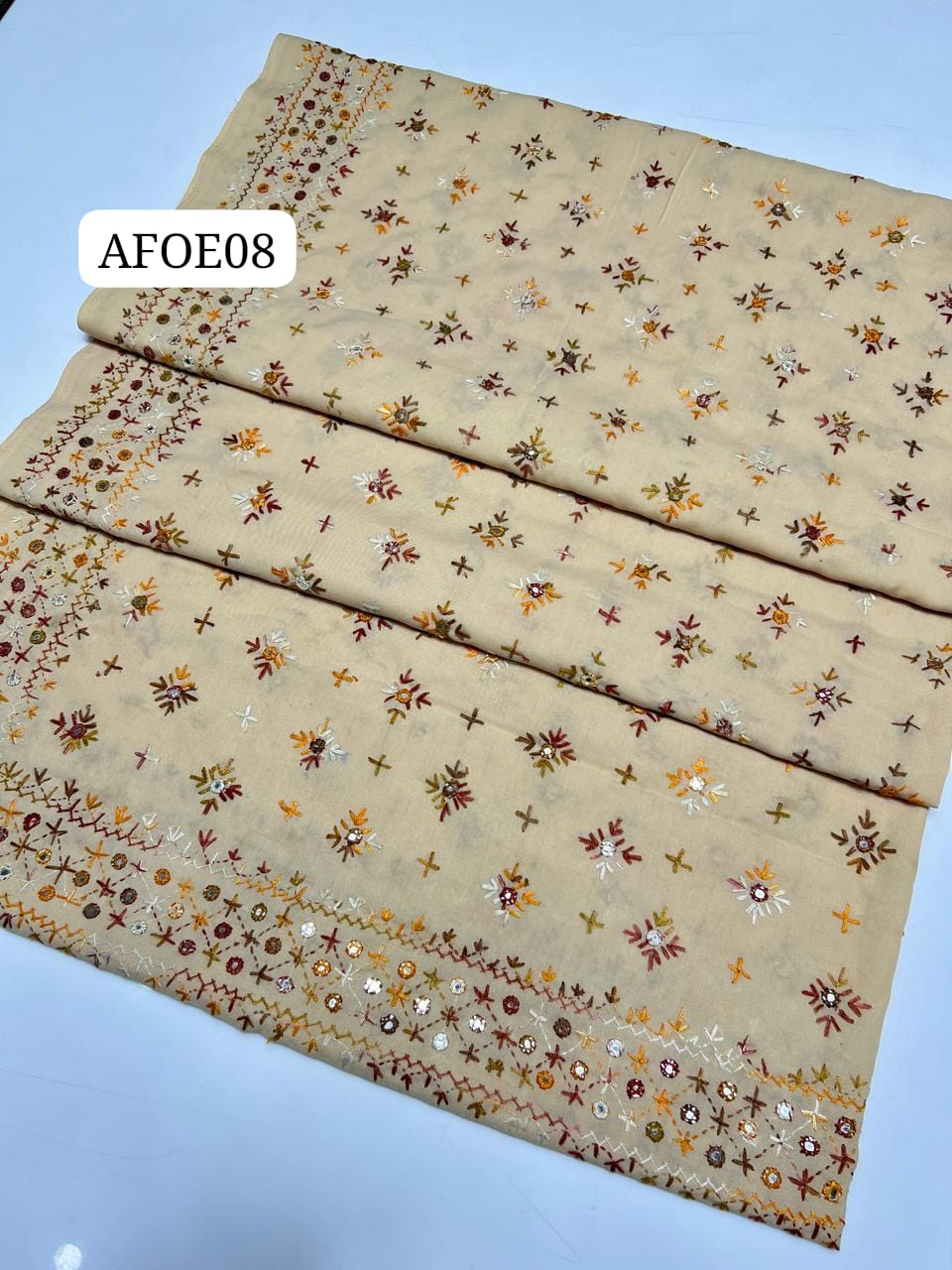 Stuff Swiss Lawn Chawal Shisha Jaal 4 Sided Border  With original Mirror heavy work  beautifull Chaddar Latest Artical💫