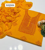 Most Demanding Handmade Artical Stuff Soft  Lawn original mirror work Shirt, Attach Trouser Along With Chiffon Embroided Dupatta 3pcs Dress