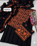 STuff Lawn Cotton Front Full Gala Panel Embroidery SHirt & Sleeves Embroidery And Embroidert Trouser WIth Chiffon Embroidery Dupatta 3PC Dress