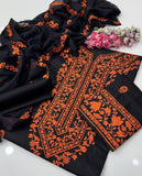 STuff Lawn Cotton Front Full Gala Panel Embroidery SHirt & Sleeves Embroidery And Embroidert Trouser WIth Chiffon Embroidery Dupatta 3PC Dress