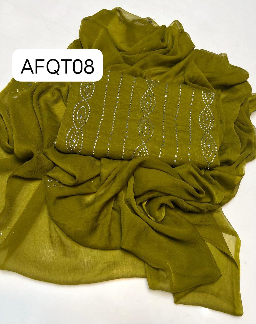 Stuff Bember Crinkle  Mukaish  Jaal  Shirt, Along with bember Crinkle Mukaish Work Dupatta 2pcs  Dress