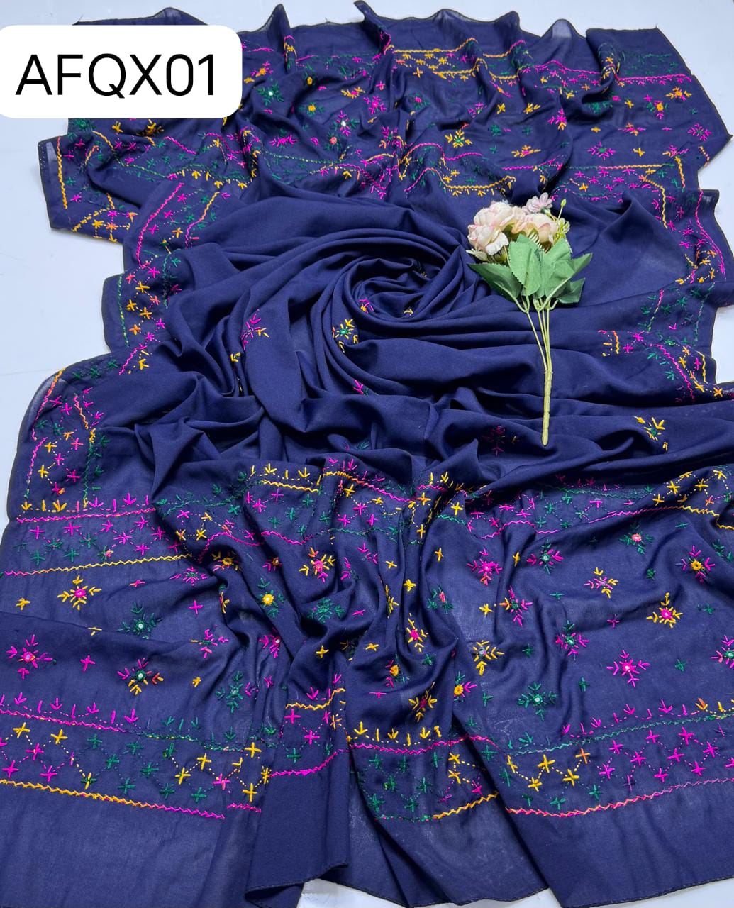 Stuff Swiss Lawn Chawal Shisha Jaal 4 Sided Border  With original Mirror heavy work  beautifull Chaddar Latest Artical💫
