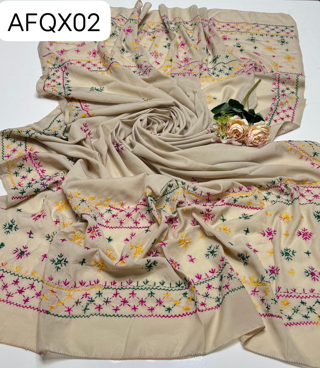 Stuff Swiss Lawn Chawal Shisha Jaal 4 Sided Border  With original Mirror heavy work  beautifull Chaddar Latest Artical💫