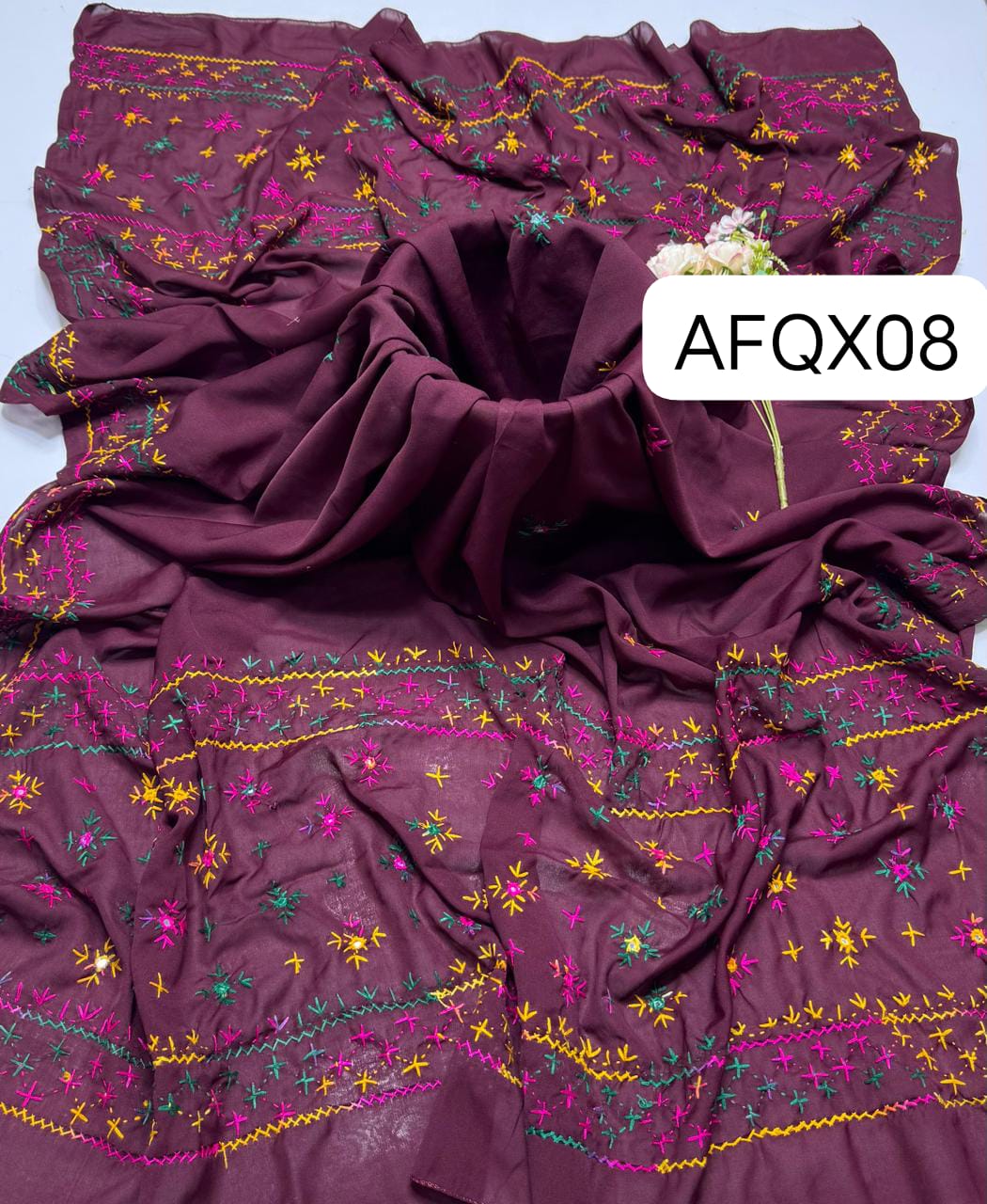 Stuff Swiss Lawn Chawal Shisha Jaal 4 Sided Border  With original Mirror heavy work  beautifull Chaddar Latest Artical💫