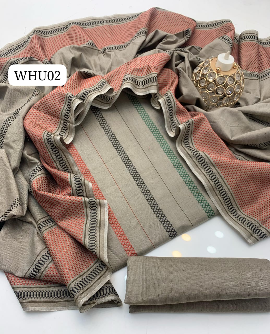 Stuff Soft Cotton Fukk Jacquard Work Shirt And Plain Trouser With Jacquard WOrk Dupatta 3PC Dress