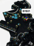 Stuff Cotton Cross Stich Front Full Gala Daman Embroidery Shirt And Embroidery TROUSER With Chiffon Beautiful Embroidery Dupatta 3PC Dress