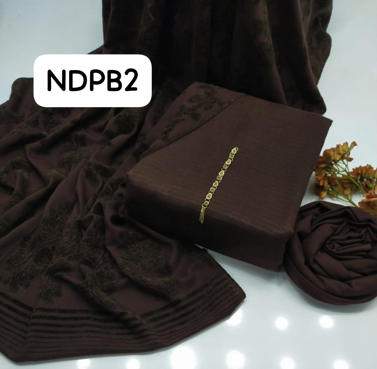Stuff Dhanak Wool Velvet Bana dora style Shirt Plain Dhanak wool Trouser Along With Dhanak wool Velvet Motive Jall Shawl 3 Pcs Dress