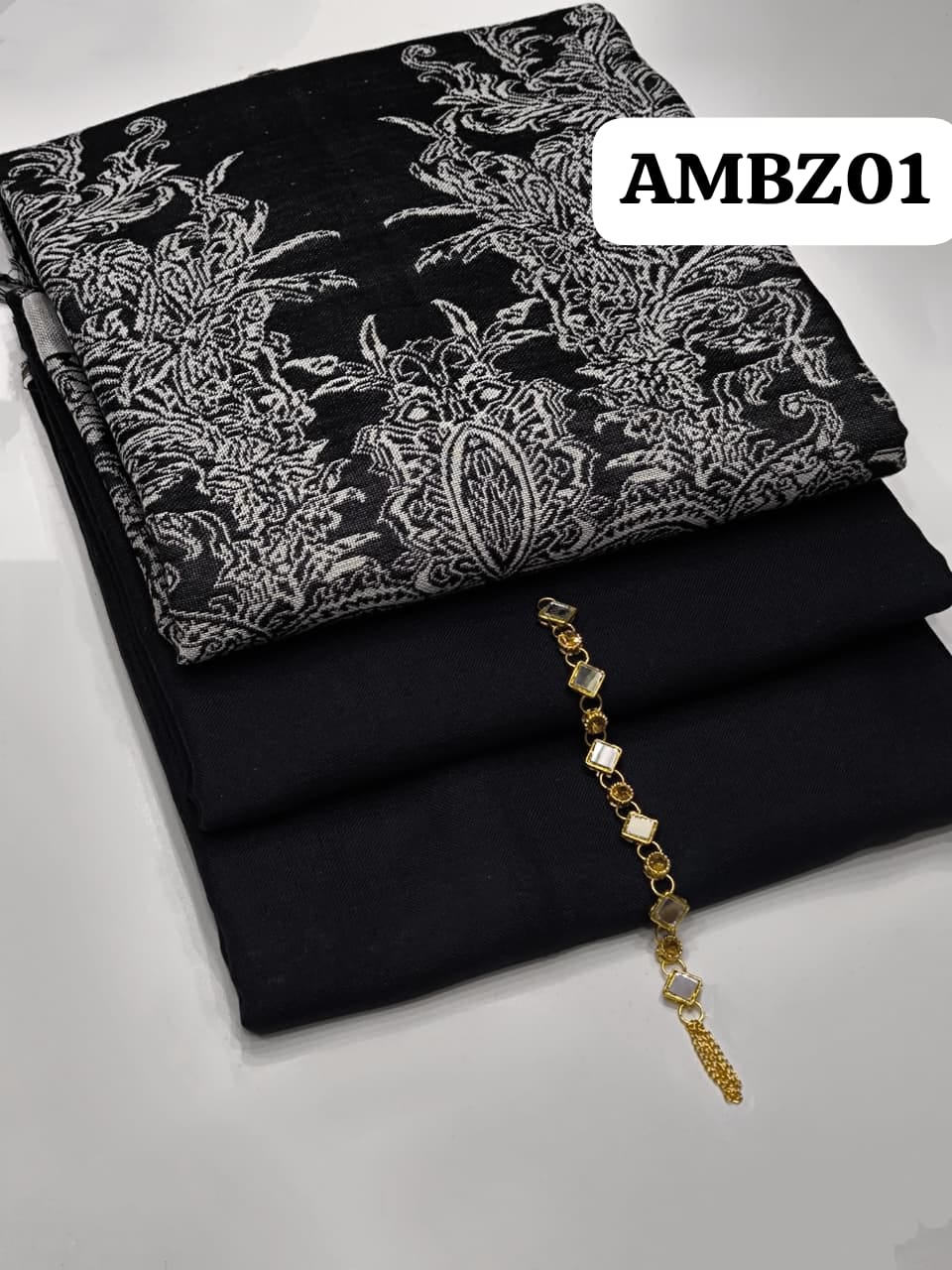 STuff Marina Plain Shirt And Trouser With Heavy indian broshia 3D Big sizes flowers Shawl 3PC Dress