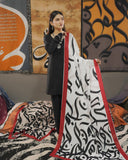 Calligraphy Digital Print Swiss Lawn Dupatta Along Wit Kattan Silk Shirt And Trouser 3PC Dress