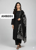 STuff Marina Plain Shirt And Trouser With Heavy indian broshia 3D Big sizes flowers Shawl 3PC Dress
