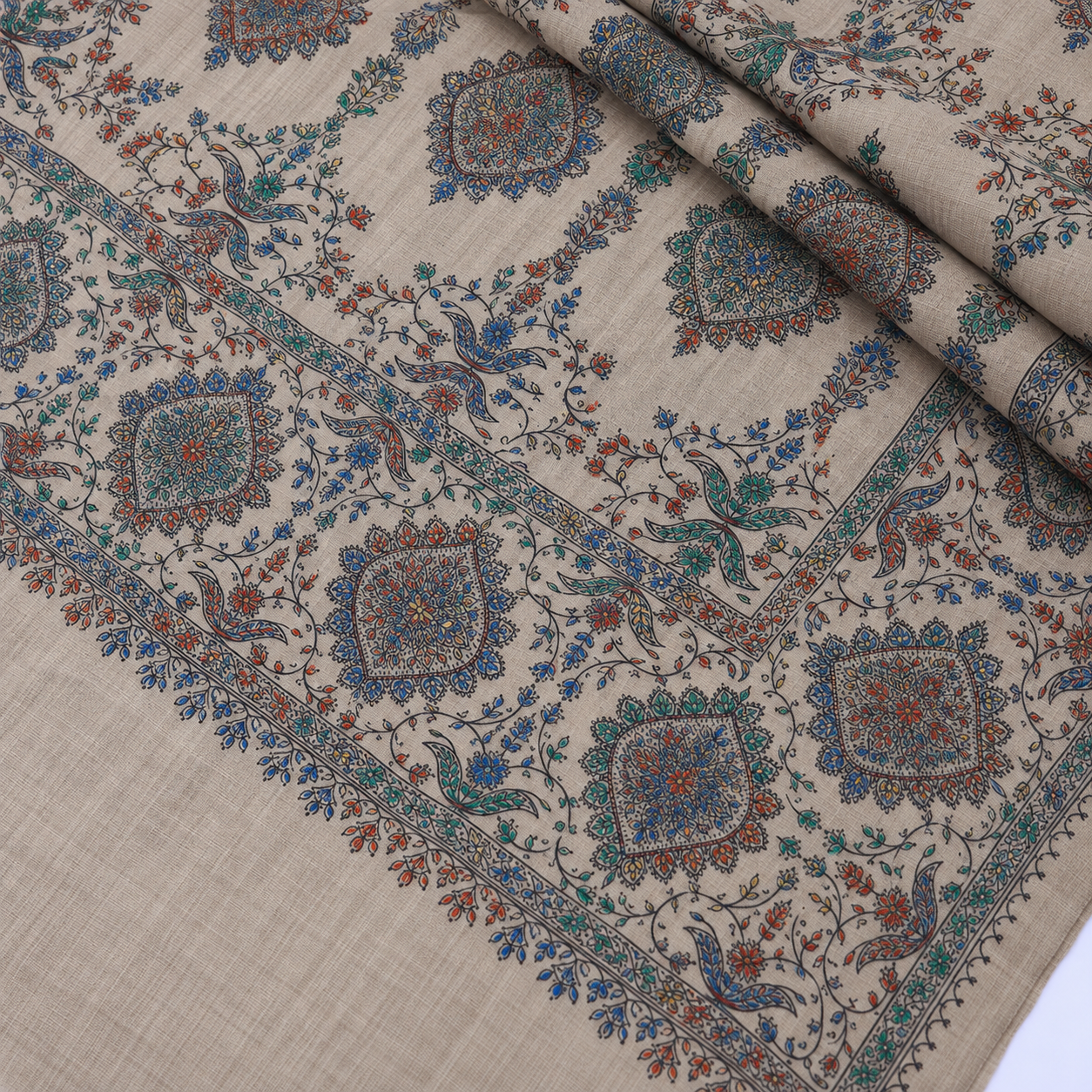 Winter Pashmina Block Print With Handmade Soi Embroidery Shawl