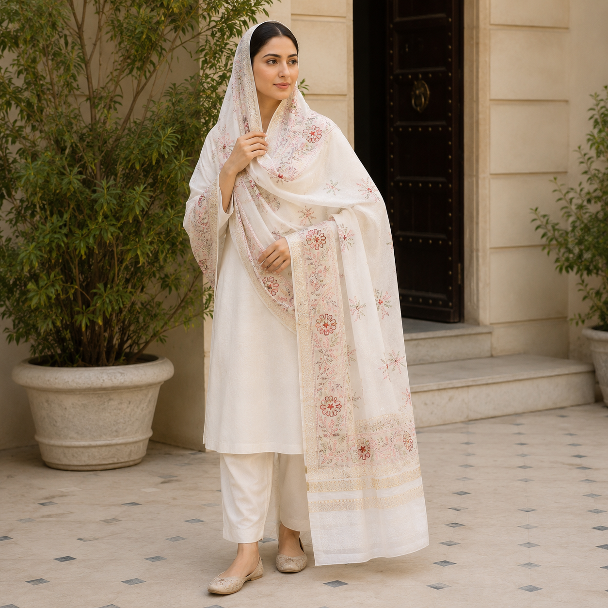Pure Lawn Jacquard With Handmade Embroidery Chaddar