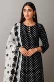 Stuff Lawn Front Back Sleeves Polka Digital Print Shirt And Embroidery Trouser With Chiffon Cut Work Embroidery Dupatta 3PC Dress
