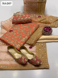 Chiffon Gotta Embroidery Shirt With Organza 9Mm Panni Sheesha Heavy Pallu Embroidery Shawl And Embossed Masuri Trouser 3Pc Dress With Khussa & Clutch