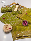 Chiffon Gotta Embroidery Shirt With Organza 9Mm Panni Sheesha Heavy Pallu Embroidery Shawl And Embossed Masuri Trouser 3Pc Dress With Khussa & Clutch