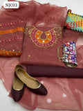 Organza Handmade + Aari Zari Beeds And Gota Work Applic Shirt With Heavy Bazo Patch Work With Aari Work Organza Dupatta And Kataan Silk Trouser 3Pc Dress With Matching Khussa & Matching Clutch