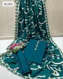 ﻿Calligraphy Digital Print Swiss Lawn Dupatta Along Wit Kattan Silk Shirt And Trouser 3PC Dress