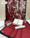 ﻿Calligraphy Digital Print Swiss Lawn Dupatta Along Wit Kattan Silk Shirt And Trouser 3PC Dress