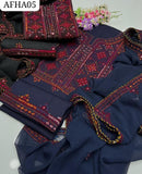 Stuff Soft Lawn Balochi Gala Front Boti Shirt, Embroided Trouser Along With Chiffon. 4 Side Boder Dupatta 3pcs Dress