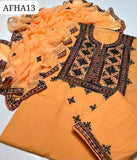 Stuff Soft Lawn Balochi Gala Front Boti Shirt, Embroided Trouser Along With Chiffon. 4 Side Boder Dupatta 3pcs Dress