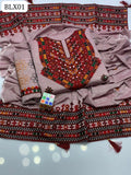 Stuff Soft Khaadi Cotton &nbsp;Gala Daman Heavy Balochi Embroidery Shirt And 2 Border Pallu Heavy Shawl And Embroidery Trouser 3PC Dress