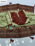 Stuff Soft Khaadi Cotton &nbsp;Gala Daman Heavy Balochi Embroidery Shirt And 2 Border Pallu Heavy Shawl And Embroidery Trouser 3PC Dress