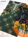 Stuff Soft Lawn Kacha Shisha Gala Front Jaal &nbsp;Shirt, Attach Trouser Along With Chiffon Tye&amp;Dye Dupatta 3pcs Dress