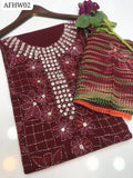 Stuff Soft Lawn Kacha Shisha Gala Front Jaal &nbsp;Shirt, Attach Trouser Along With Chiffon Tye&amp;Dye Dupatta 3pcs Dress