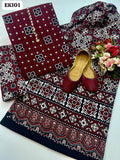 Stuff Cotton Fabric Sindhi Ajrak Printed Shirt And Cotton Fabric Trouser With Cotton Printed Dupatta 3PC Dress