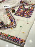 Stuff Khaadi Net Heavy Gala Daman Balochi Embroidery Shirt And Khaadi net 4 Border Heavy Embroidery Dupatta With Kattan SIlk Trouser 3PC Dress