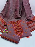 Stuff Soft Karandi &nbsp;Gala Daman Heavy EMbroidery Shirt And Heavy Embroidery With Tussle 2 Border Shawl And Embroidery Trouser 3PC Dress