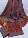 Stuff Soft Karandi &nbsp;Gala Daman Heavy EMbroidery Shirt And Heavy Embroidery With Tussle 2 Border Shawl And Embroidery Trouser 3PC Dress