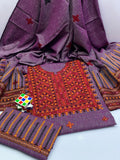 Stuff Soft Karandi &nbsp;Gala Daman Heavy EMbroidery Shirt And Heavy Embroidery With Tussle 2 Border Shawl And Embroidery Trouser 3PC Dress