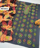 Stuff Khaadi Khaddar Handmade Afghani Gala Neat Work Shirt And Embroidery Dupatta With Plain Trouser 3PC Dress