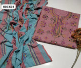 Stuff Khaadi Khaddar Handmade Afghani Gala Neat Work Shirt And Embroidery Dupatta With Plain Trouser 3PC Dress