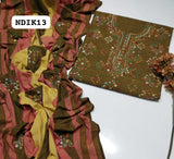 Stuff Khaadi Khaddar Handmade Afghani Gala Neat Work Shirt And Embroidery Dupatta With Plain Trouser 3PC Dress