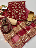Stuff Organza Embroidery Work Shirt And Tissue Panni Shesha Work Dupatta With Masoori Trouser 3PC Dress