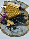 Stuff Organza Front 9MM Jall Embroidery Shirt And Masoori Trouser With 9MM Sequence Dupatta 3PC Dress