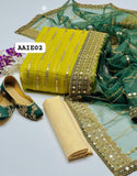 Stuff Organza Front 9MM Jall Embroidery Shirt And Masoori Trouser With 9MM Sequence Dupatta 3PC Dress